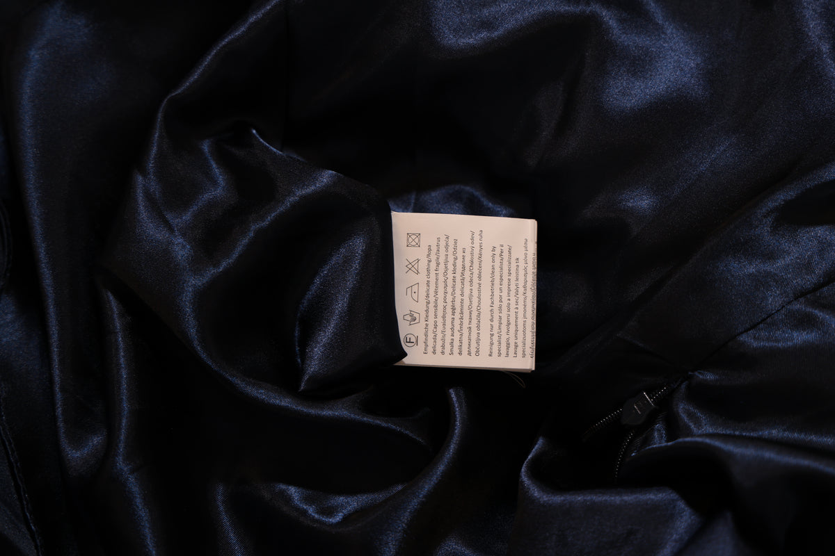 Second Hand kurzes Abendkleid mit feiner Bestickung und Schleife, dunkelblau