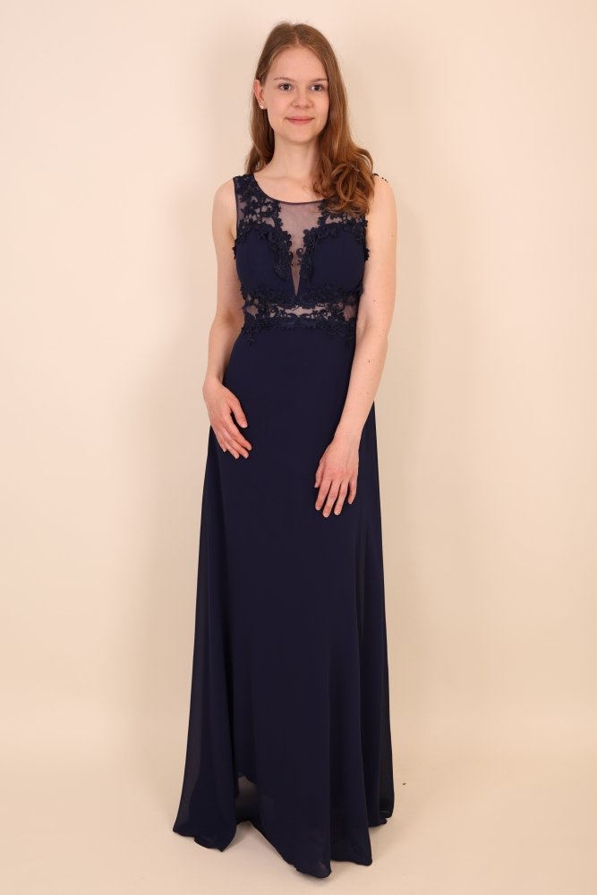 Abendkleid mit Illusionsspitze & Rückenausschnitt, dunkelblau - Dein Kleiderladen