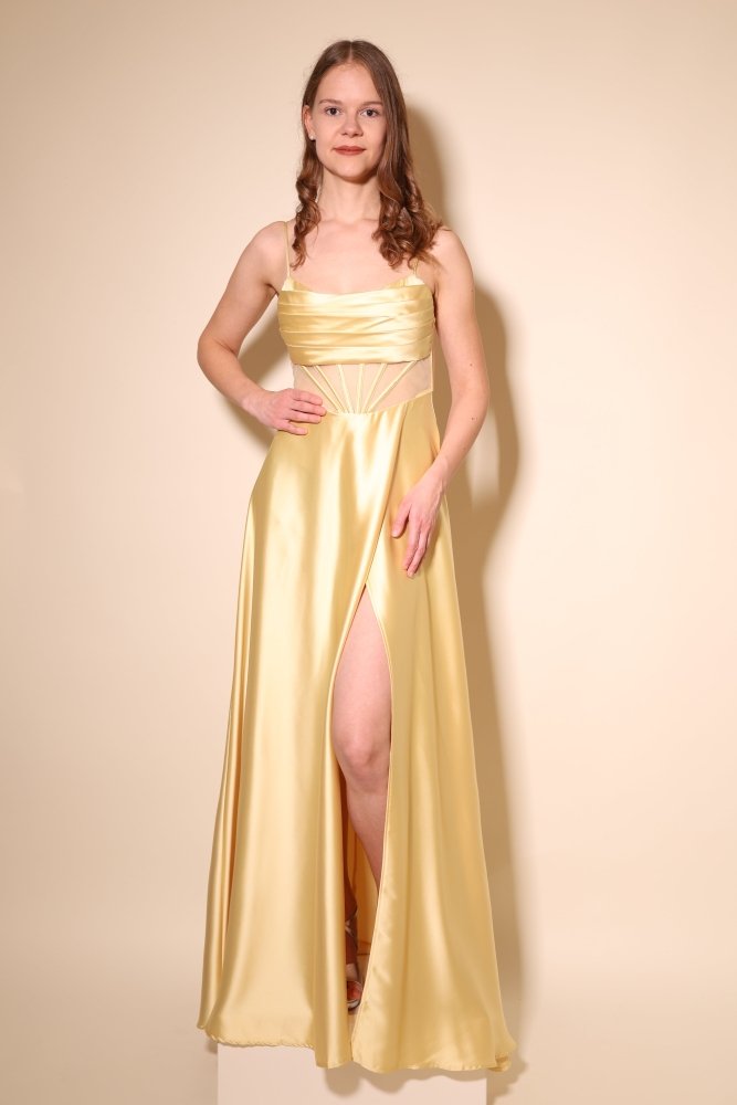 Ballkleid - Abendkleid mit Schnürung, buttergelb - Dein Kleiderladen