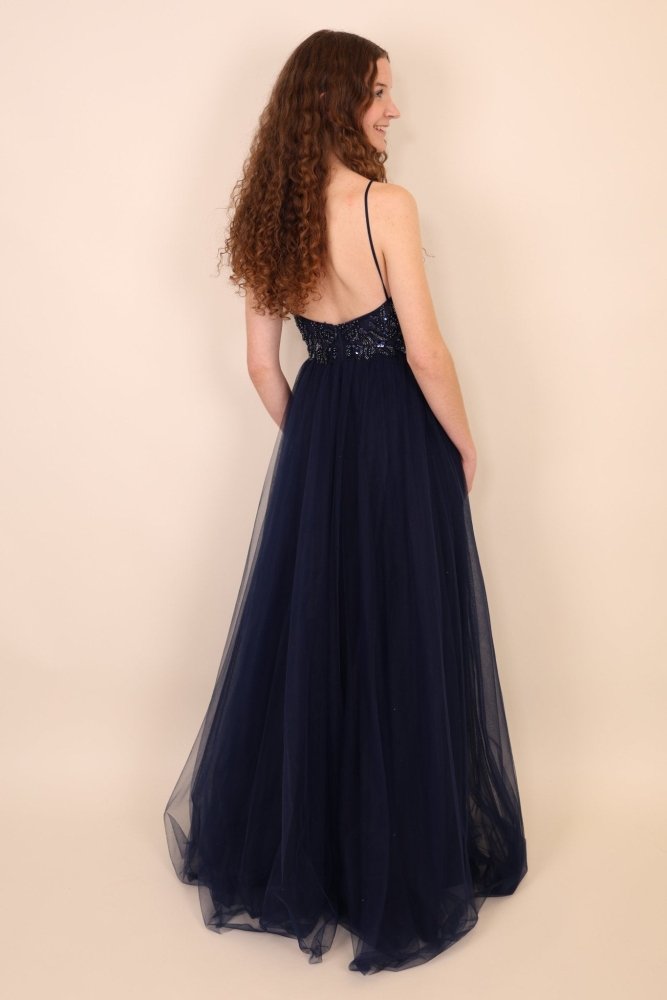 Ballkleid - Pompöses Tüllkleid mit feiner Bestickung, marineblau - Dein Kleiderladen