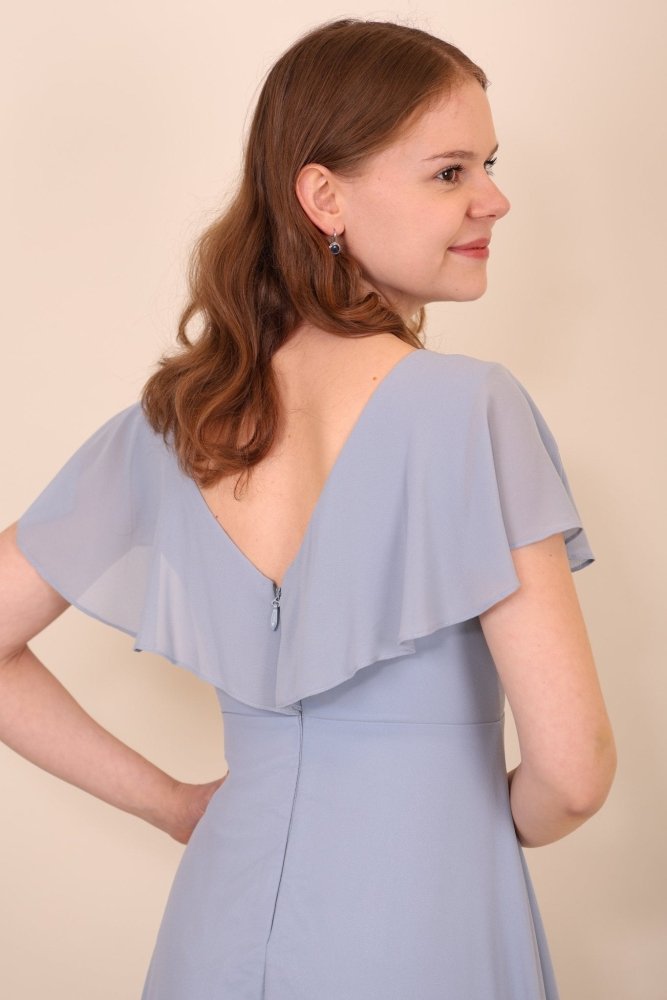 Chiffon - Abendkleid mit V - Ausschnitt & kurzen Ärmeln, hellblau - Dein Kleiderladen