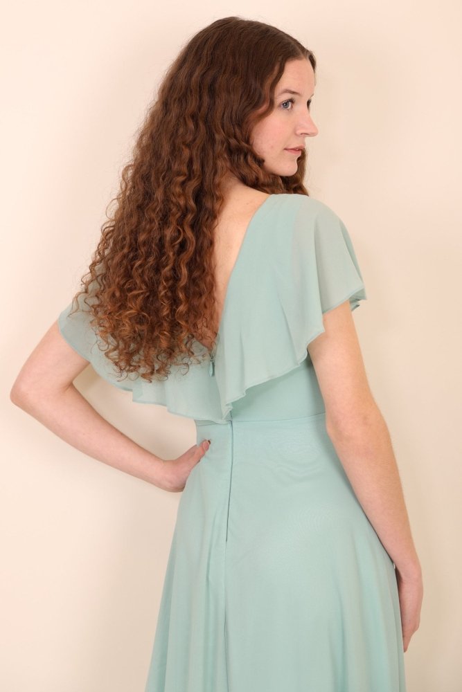 Chiffon - Abendkleid mit V - Ausschnitt & kurzen Ärmeln, mint - Dein Kleiderladen