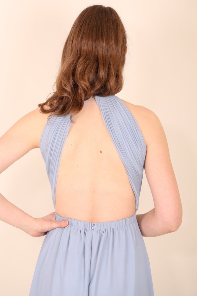 Chiffon - Abendkleid mit V - Ausschnitt & tiefem Rücken, hellblau - Dein Kleiderladen
