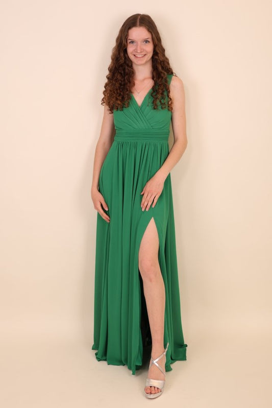 Langes schlichtes Kleid mit Schlitz, grün - Dein Kleiderladen