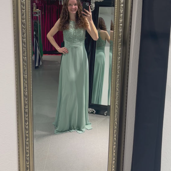 hochgeschlossenes Abendkleid mit Spitze, mint - Dein Kleiderladen