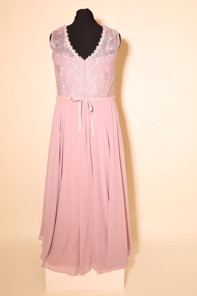Second Hand Chiffonkleid mit feiner Bestickung und Glitzergürtel, altrosa - Dein Kleiderladen