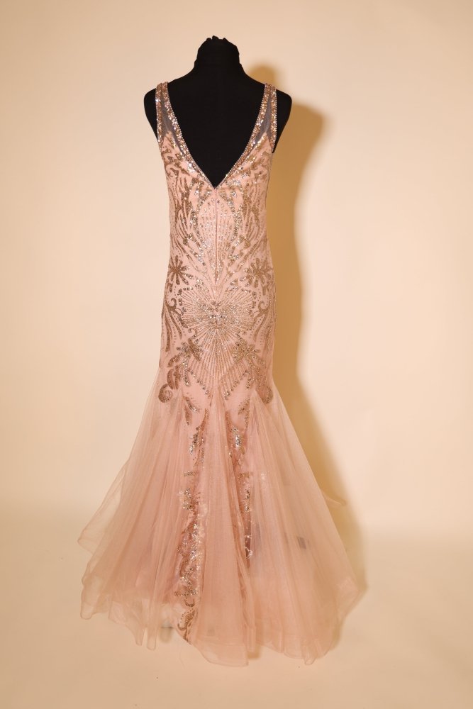 Second Hand enges, funkelndes Abendkleid, lachs/gold - Dein Kleiderladen