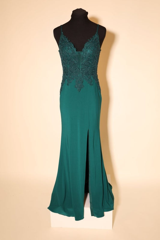 Second Hand figurbetontes Kleid mit Spitze, dunkelgrün - Dein Kleiderladen