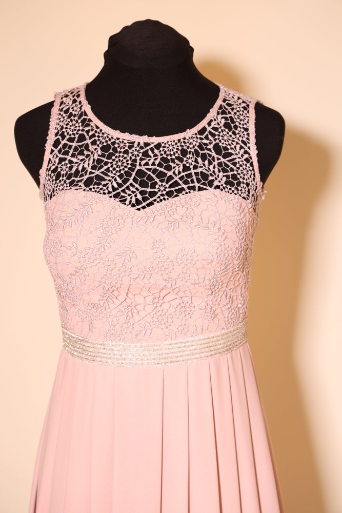 Second Hand hochgeschlossenes Chiffonkleid mit Glitzergürtel, rosa - Dein Kleiderladen