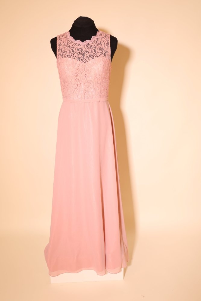 Second Hand hochgeschlossenes Chiffonkleid mit Rundrückenausschnitt, rosa - Dein Kleiderladen