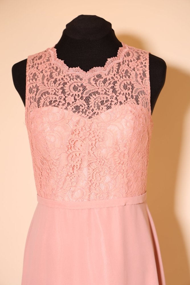 Second Hand hochgeschlossenes Chiffonkleid mit Rundrückenausschnitt, rosa - Dein Kleiderladen