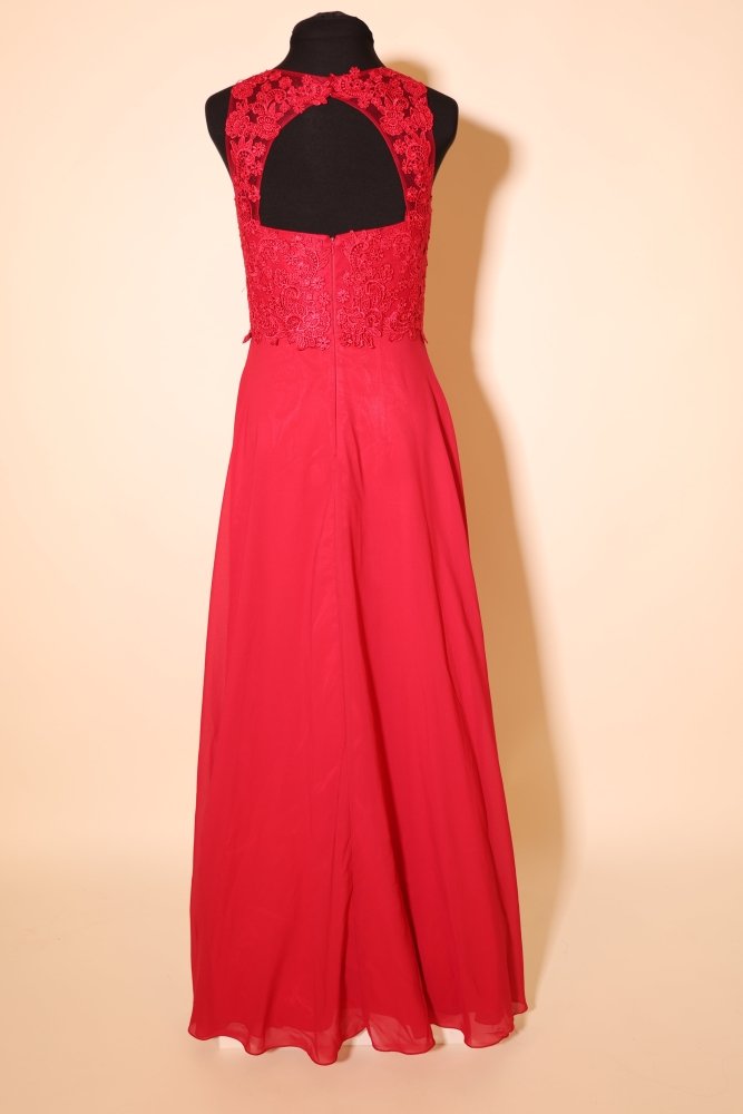 Second Hand hochgeschlossenes Chiffonkleid mit Spitze, rot - Dein Kleiderladen