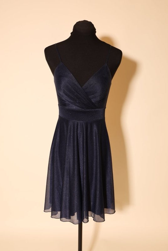 Second Hand kurzes Glitzerkleid mit V - Ausschnitt, dunkelblau - Dein Kleiderladen