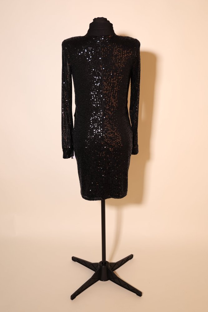 Second Hand kurzes Paillettenkleid mit langen Ärmeln, schwarz - Dein Kleiderladen
