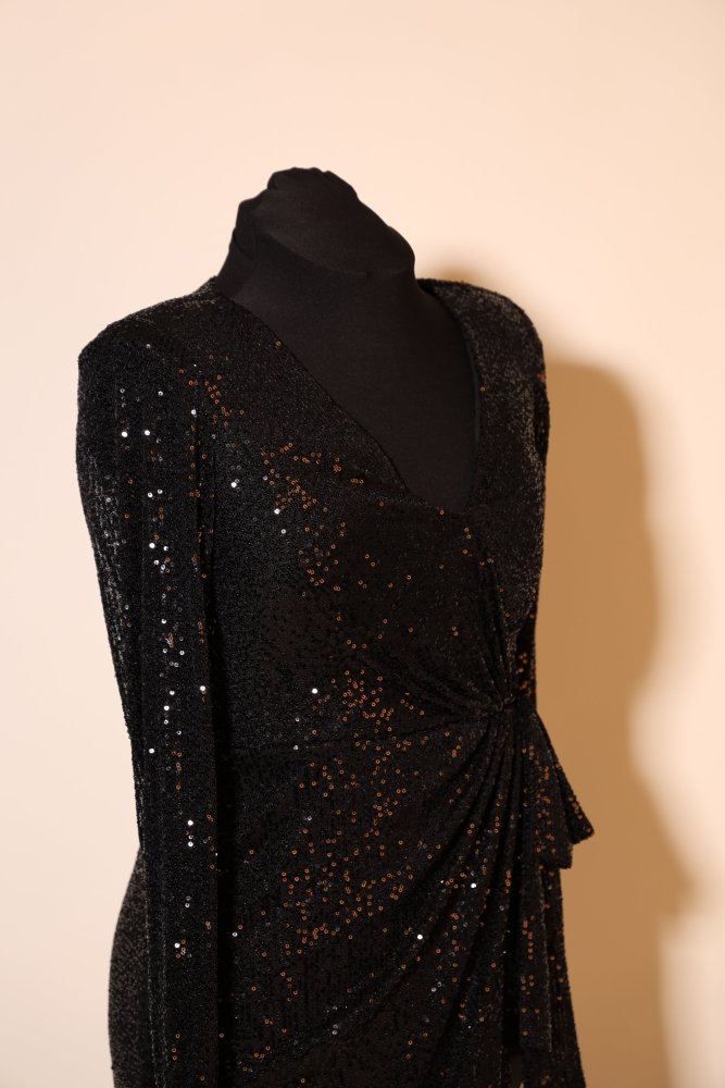 Second Hand kurzes Paillettenkleid mit langen Ärmeln, schwarz - Dein Kleiderladen