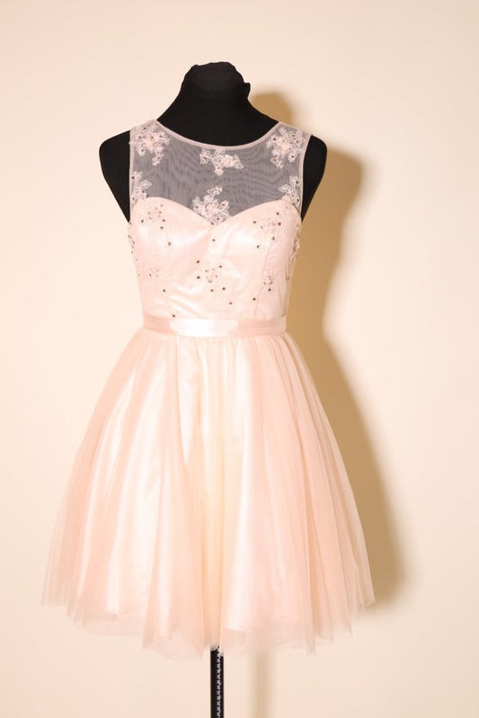 Second Hand kurzes Tüllkleid mit schimmerndem Unterrock, hellrosa - Dein Kleiderladen