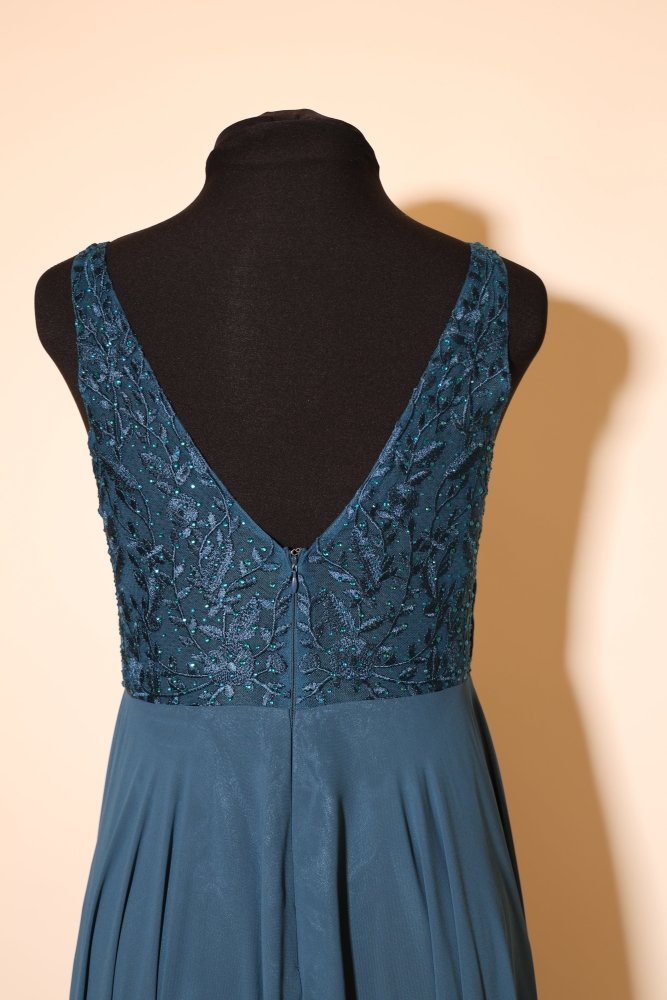 Second Hand langes Kleid mit floraler Spitze, petrol - Dein Kleiderladen