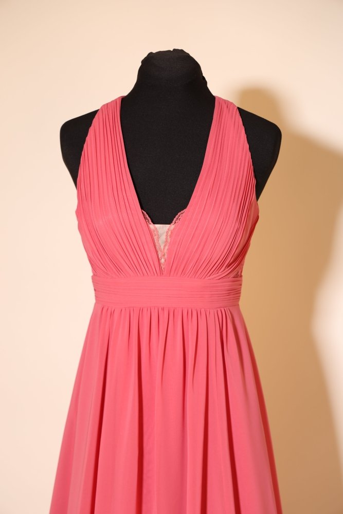 Second Hand schlichtes Chiffonkleid mit besonderem Rückenausschnitt, pink - Dein Kleiderladen