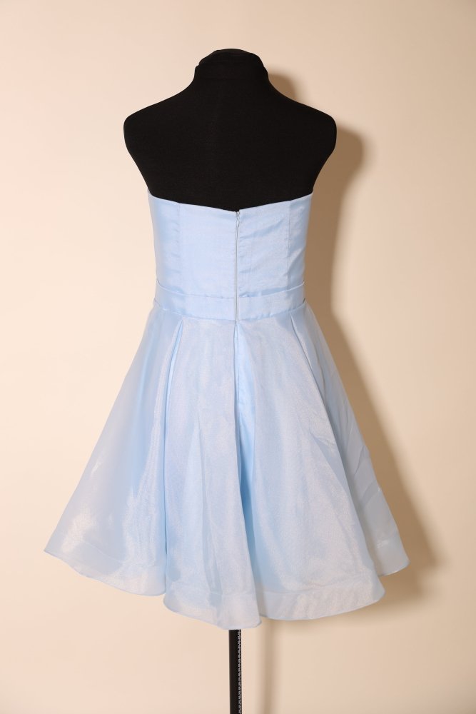 Second Hand trägerloses Cocktailkleid mit Wickel - Bustier und ausgestelltem Rock, hellblau - Dein Kleiderladen