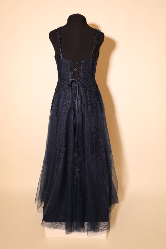 Second Hand Tüllkleid mit Corsage, Schnürung und Spitze, dunkelblau - Dein Kleiderladen