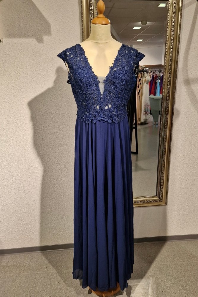 Ballkleid mit breiten Trägern und funkelnder Spitze, marineblau - Dein Kleiderladen