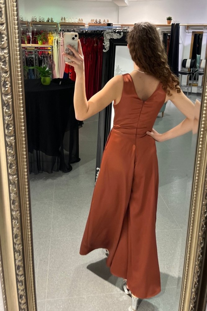 Satin-Jumpsuit, terracotta - Dein Kleiderladen