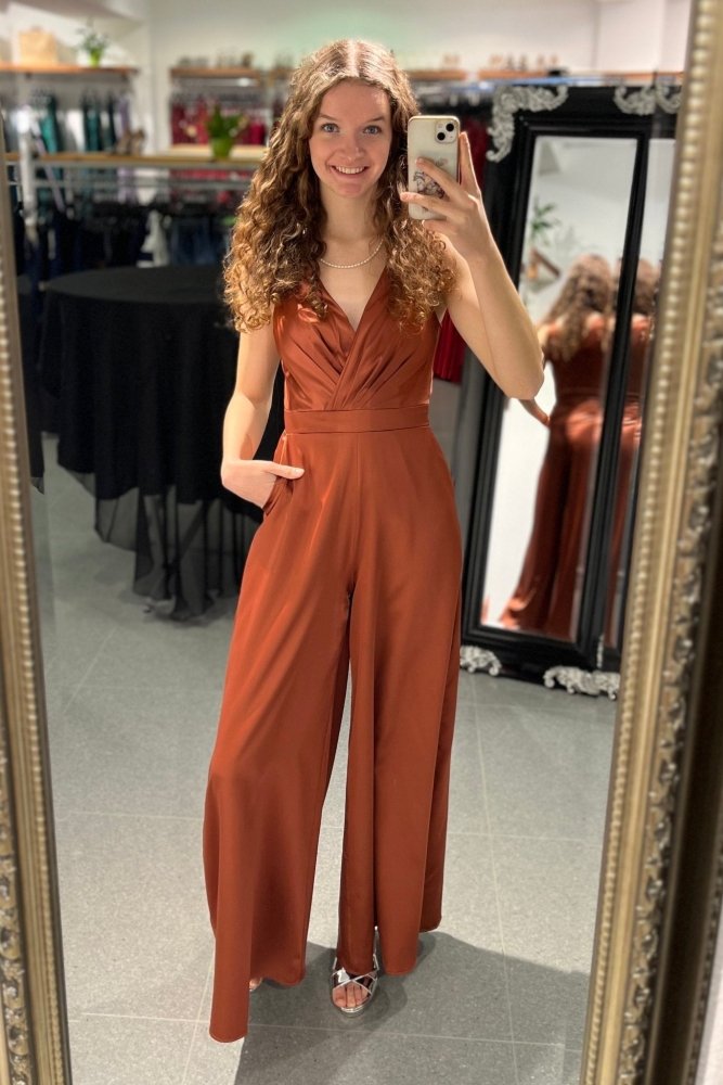 Satin-Jumpsuit, terracotta - Dein Kleiderladen